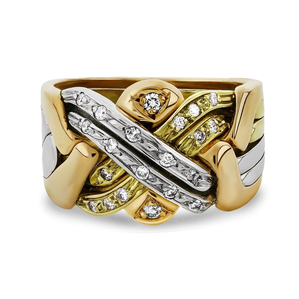 14K 6 Band Tricolor Diamond Puzzle Ring 6BSENA 3C Puzzle Ring Store 14k-6-band-tricolor-diamond-puzzle-ring-6bsena-3c-puzzle-ring-store