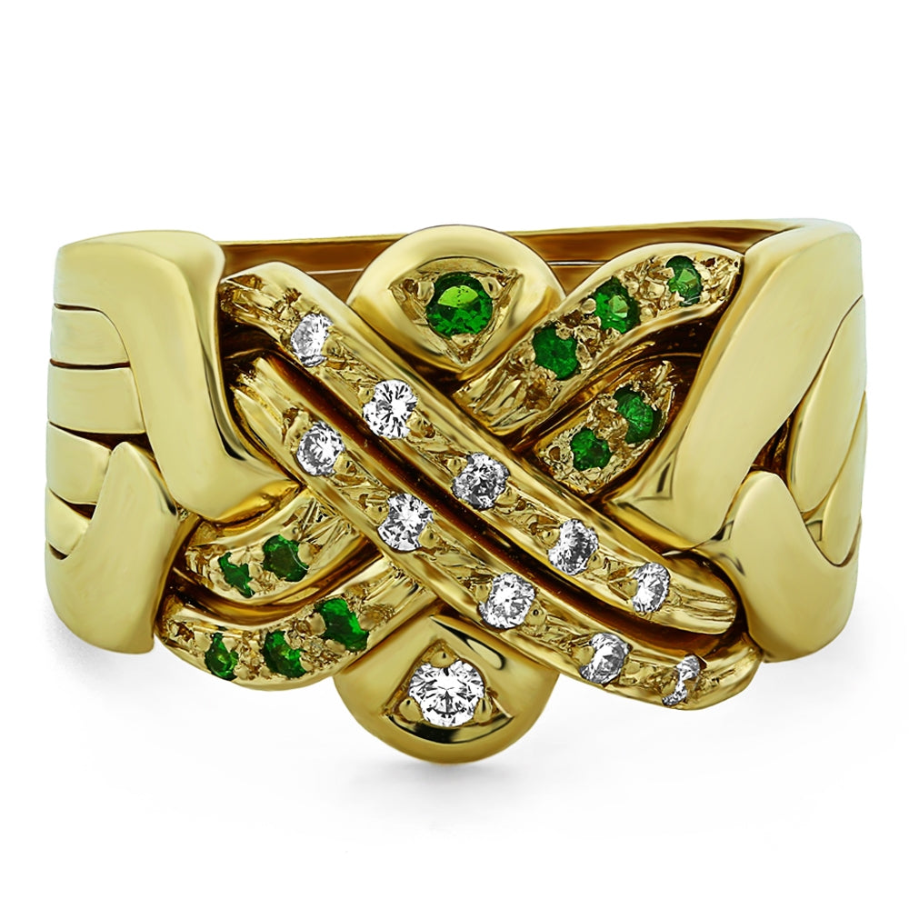 14K Gold Band Diamond Green Garnet Puzzle Ring – 6BSENAGR