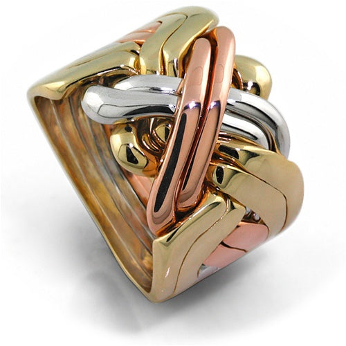 14K 8 Band Tri-Gold Puzzle Ring – Heavy Interlocking Gold Ring (8B141TC ...